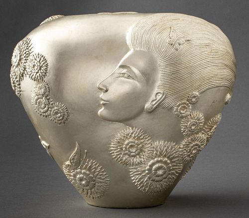 Erte "She Loves Me" Silvered Bronze Vase, 1987