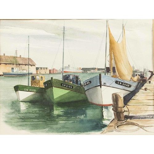 Harbor Scene Watercolor Painting