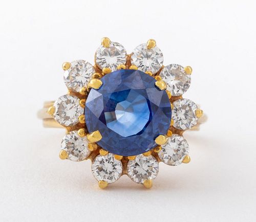 Ceylon Unheated Sapphire Diamond 18K Ring, AGL
