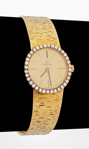 Certina 18K Gold Diamond Bezel Dress Watch