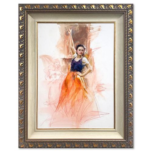 Pino (1939-2010), "Spanish Dance" Framed Original Oil Painting on Board, Hand Signed with Letter of Authenticity.
