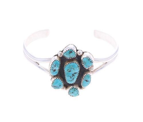 Navajo R. Sam Sterling Silver Turquoise Bracelet