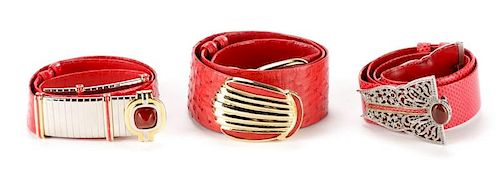 Three Red Judith Leiber Belts with One Dust Bag
