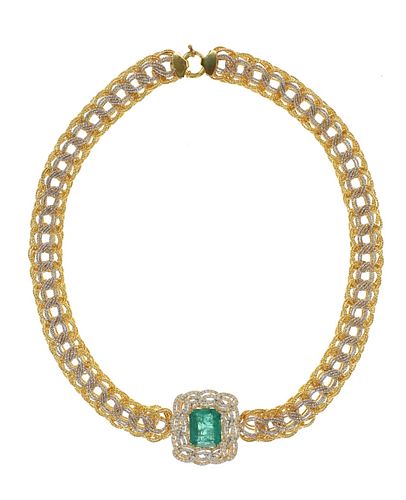 Glamorous Emerald Diamond & 14k Two Tone Necklace