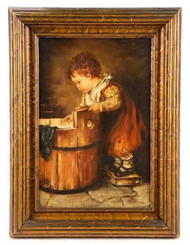 American School, "Toddler with Wash Pail", Oil