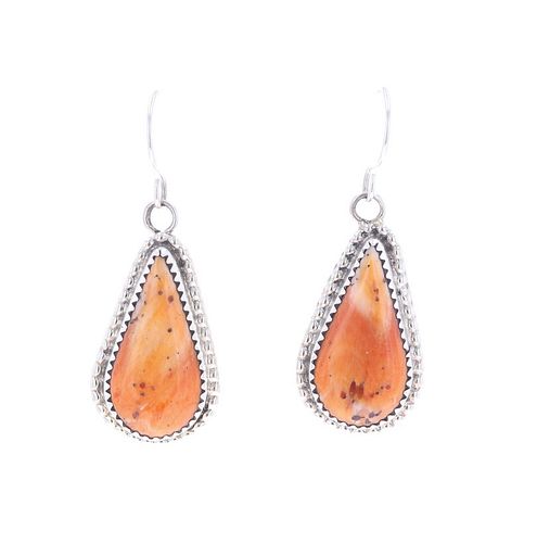Navajo Sterling Silver Orange Spiny Oyster Earring