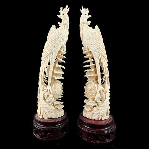 Pair of Chinese Carved Phoenix Birds