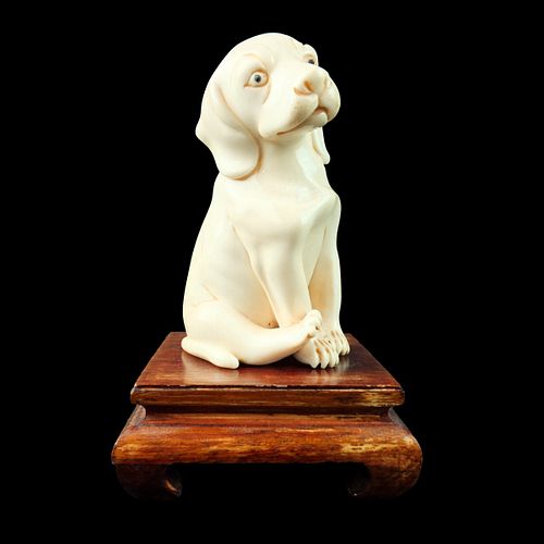 Antique Japanese Carved Dog Figurine