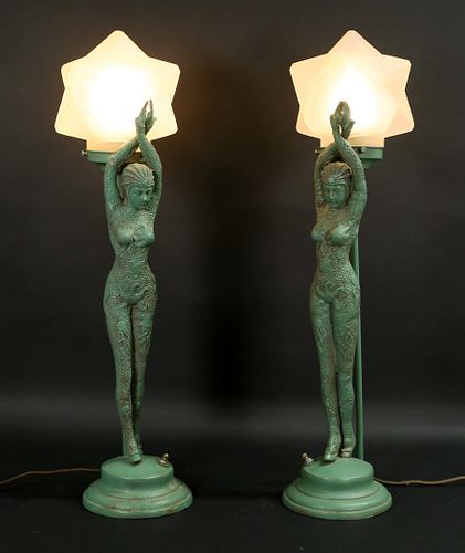 After Chiparus Pair of Starfish Dancer Lamps