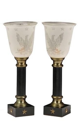 Pair, American Federal Style Torchiere Table Lamps