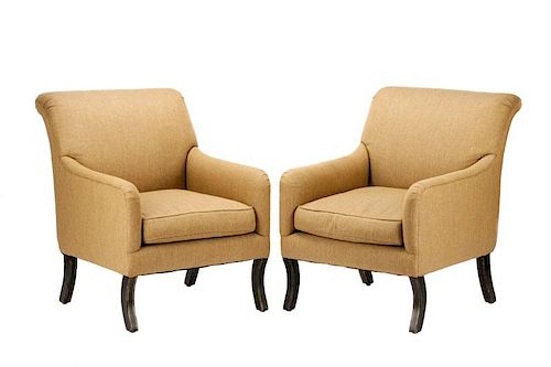 Pair, A. Rudin Upholstered Lounge Armchairs