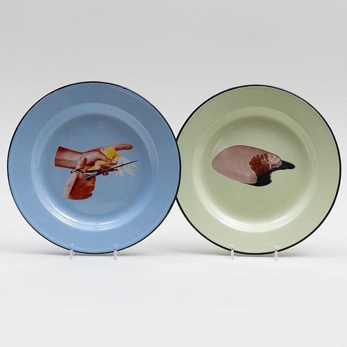  Set of Twelve Seletti Wears Toiletpaper Enamel Trompe L'Oeil Plates in 'Soap' and 'Bird' Patterns