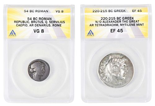 Two Graded Ancient Coins, Greek and Roman 