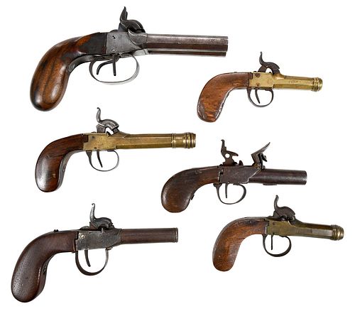 Group of Six British and Belgian Percussion and Flintlock Pistols