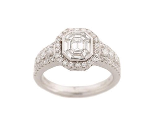 18K White Gold Asscher Cut Diamond Ring