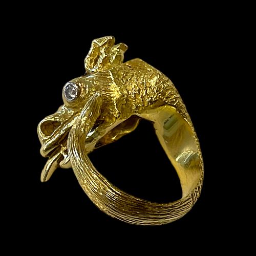 18 kt Yellow Gold and Diamond  Dragon Ring from the Surreal Collection