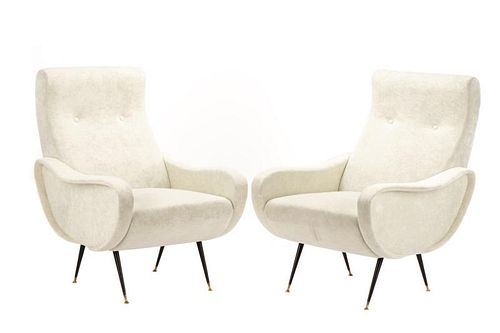Pair, Gio Ponti Style Lounge Micro Suede Chairs