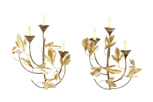 Pair of Brutalist Torch Cut Metal Wall Sconces