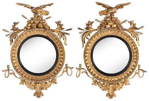 Fine and Rare Pair of Classical Giltwood Girandole Mirrors