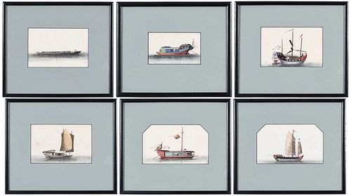 Six Chinese Gouache Paintings of Ships