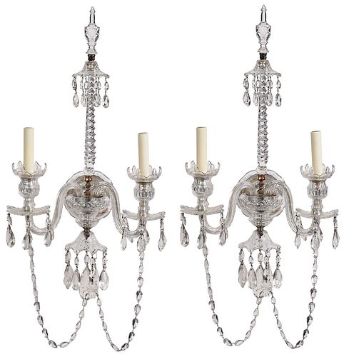 A Pair of Crystal Two Light Wall Sconces, Nesle Inc.