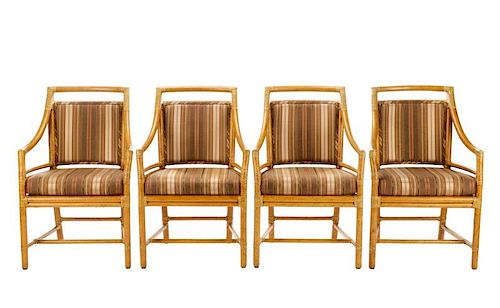 Four McGuire Rattan Target Dining Chairs