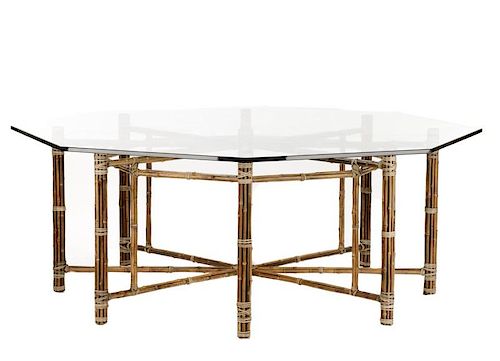 McGuire Octagonal Glass Topped Bamboo Dining Table