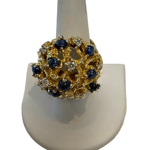14 kt Yellow Gold, Diamond and Sapphire Domed Sphere Ring from the Surreal Collection