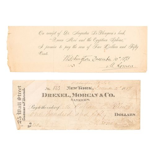 Letra de Cambio y Cheque, Firmados por Matías Romero. Washington December 10th. 1893 y December 27th. 1889. Piezas: 2.