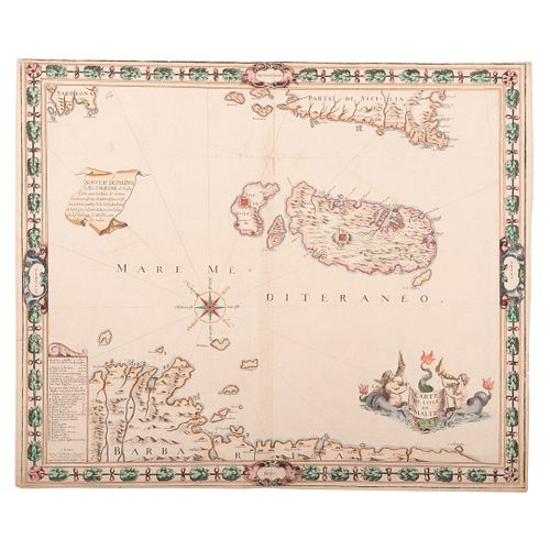 Pontault Beaulieu, Sebastien de. Carte de L'Isle de Malte. Paris, 1646. Mapa grabado coloreado, 49 x 59 cm.