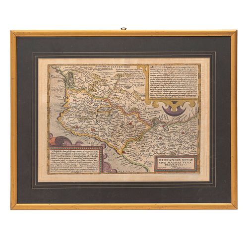 Quad, Matthias - Bussemacher, Johann. Hispaniae Novae Sive Magnae Vera Descriptio. Colonia, 1600. Mapa grabado coloreado, 20.8 x 29 cm.