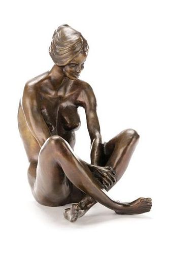 American School, "Cradling Nude", Bronze Sculpture