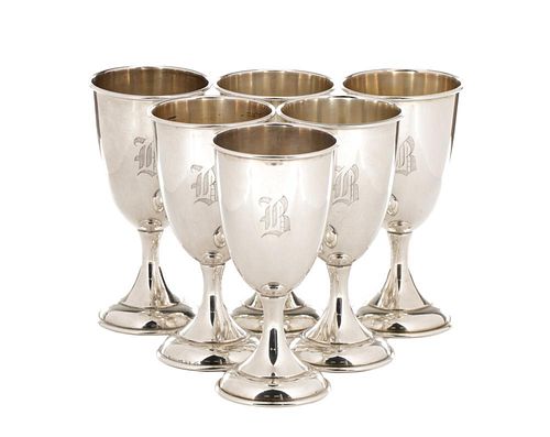Set of 6 American Sterling Silver Goblets