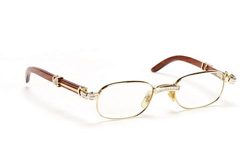 Rosewood & Glass Crystal Cartier Eyeglasses