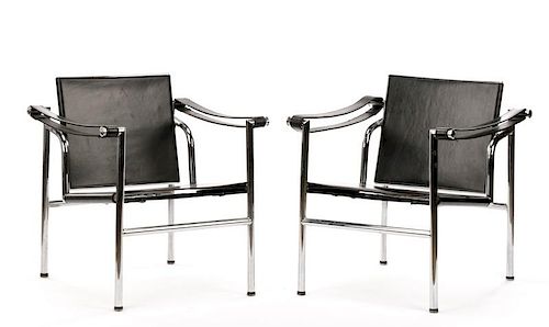 Pair, LC1 Basculant Chairs after Le Corbusier