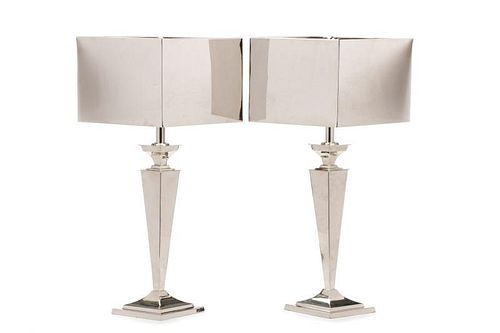 Pair, Global Views Chromed Metal Table Lamps