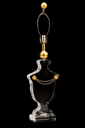 Hollywood Regency Acrylic & Gilt Metal Urn Lamp