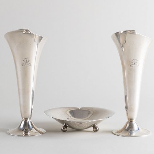 Pair of Tiffany & Co. Silver Vases and a Dish