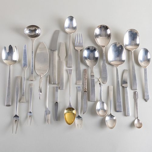 Georg Jensen Silver Flatware Service in the 'Margrethe' Pattern and a Group of Serving Pieces