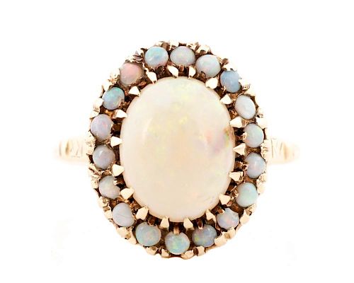 Ladies 10k Yellow Gold and Opal Halo Ring