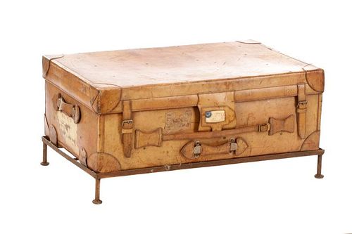 Vintage Leather Travel Trunk on Stand