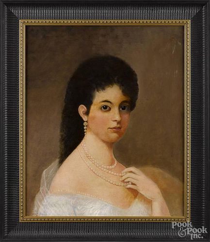 Oil on canvas portrait of a woman, 19th c., 24'' x 20''.