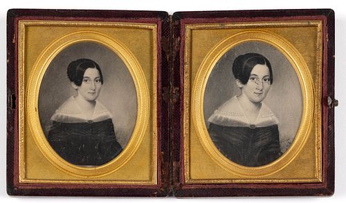AMERICAN SIXTH-PLATE PAIR OF DAGUERREOTYPES OF AN OIL PAINTING