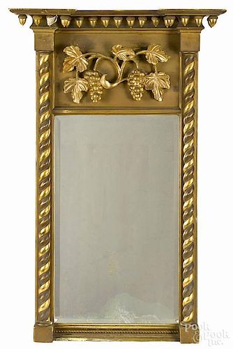 Classical giltwood looking glass, ca. 1830, with acorn drops