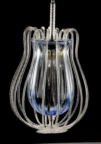 Murano Clear & Blue Cage Form Chandelier