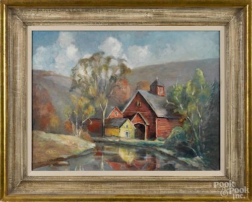Oil on board landscape, titled St. Johnsbury Vermont Barn, signed Millard E. Gladfelter and dated