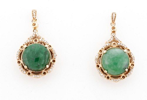 14K Rose Gold Jade, & Diamond Drop Earrings