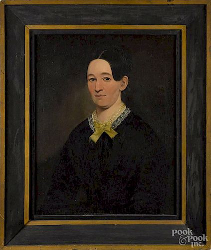 Oil on canvas portrait of a woman, 19th c., 30'' x 24''.