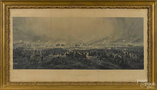 Civil war lithograph, titled Gettysburg, after James Walker, 19 3/4'' x 37 1/2''.