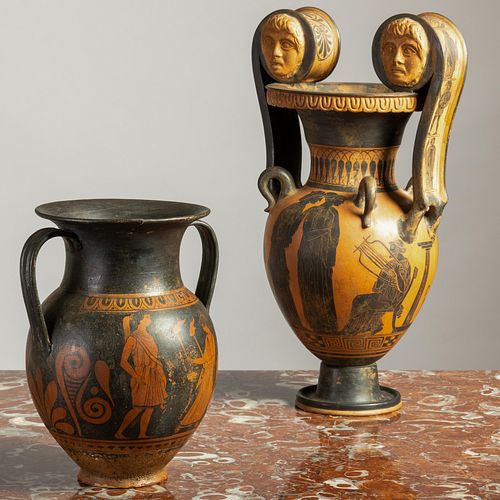 Pair of Attic Ware Urns with Lug Handles